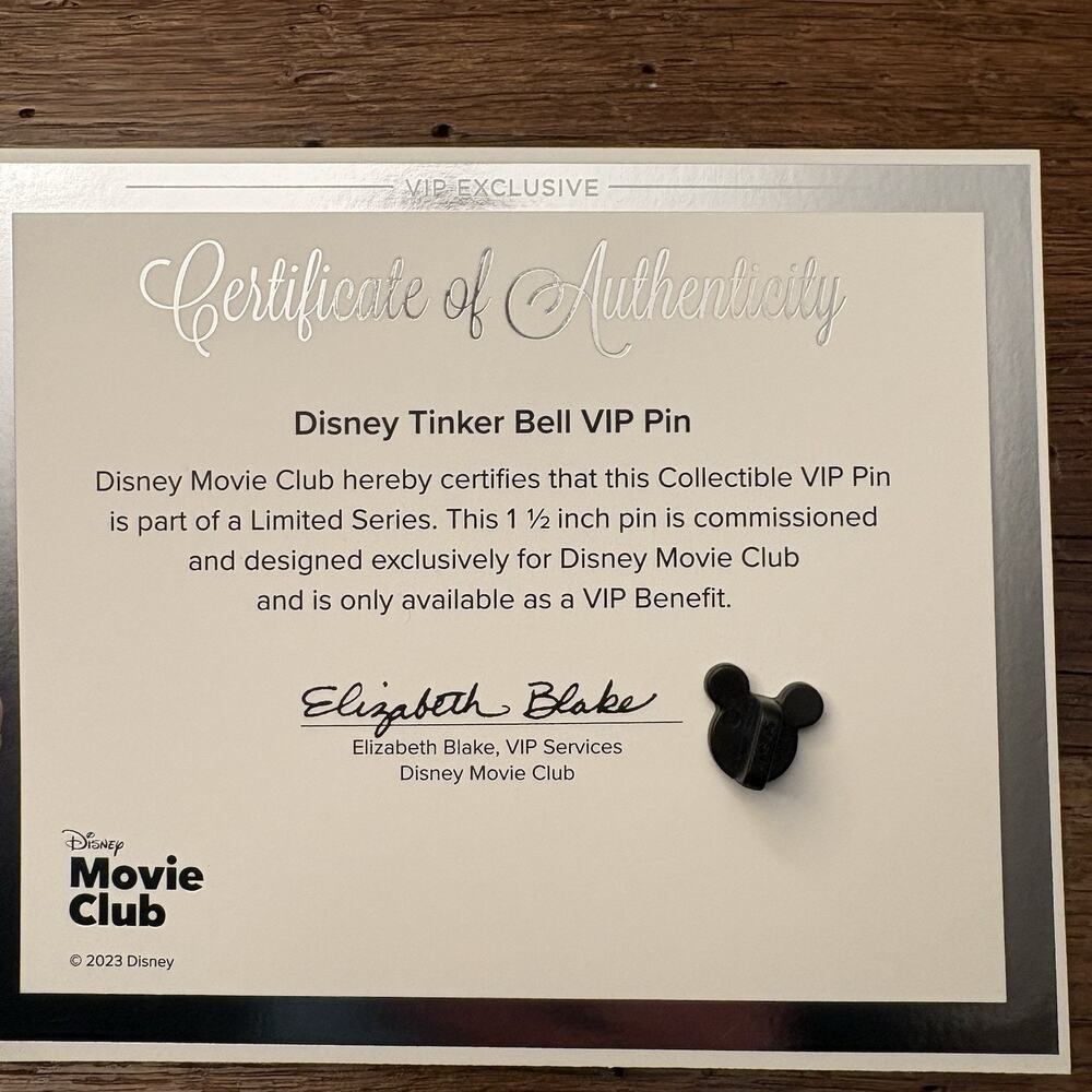 Tinker Bell Tinkerbell Pin Disney Movie Club 2023 COA Exclusive NEW - Picture 3 of 3